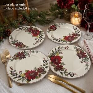 Grace Teaware Christmas Poinsettia Salad Plates 8" Set of 4 Holiday